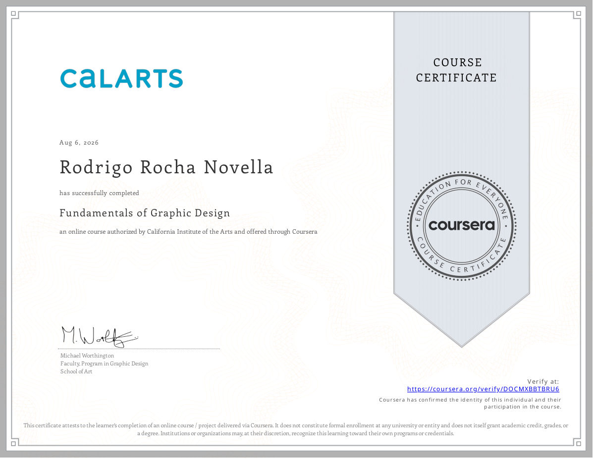 Certificate: Fundamentals of Graphic Design, California Institute of the Arts via Coursera