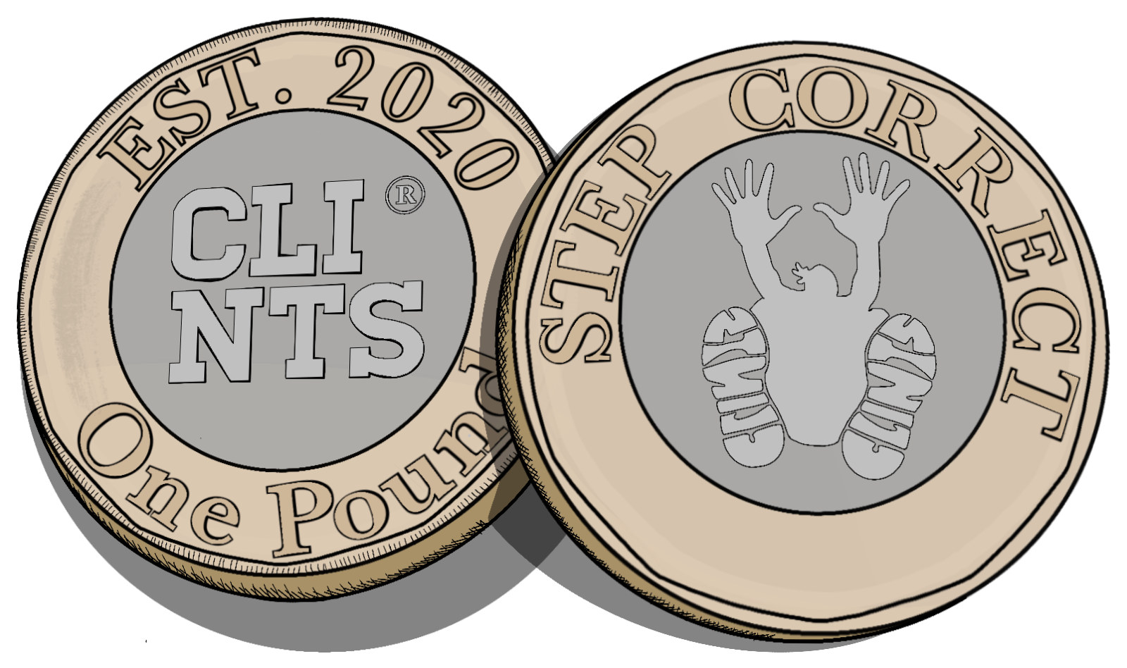 Illustration of a Clints commemorative coin reading Est. 2020 and Step Correct