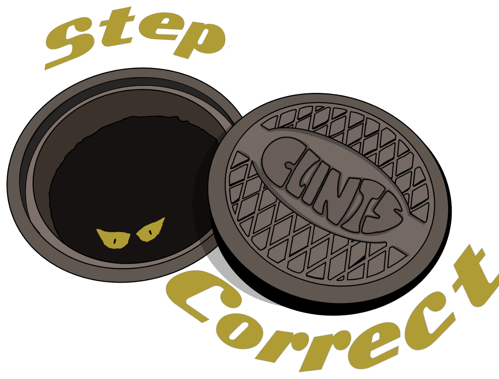 Illustration of a Clints manhole cover with the words Step Correct