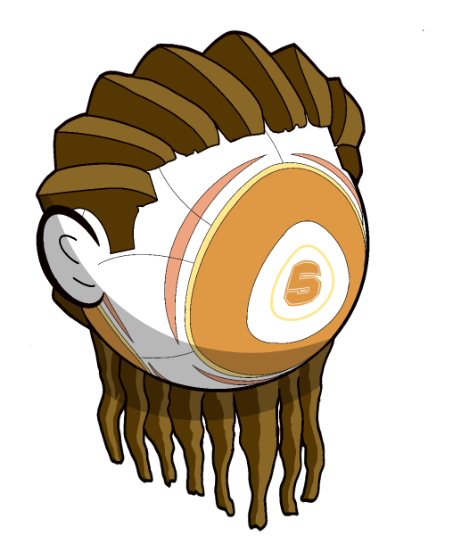 Illustration of a football with long braids, marked with a 5
