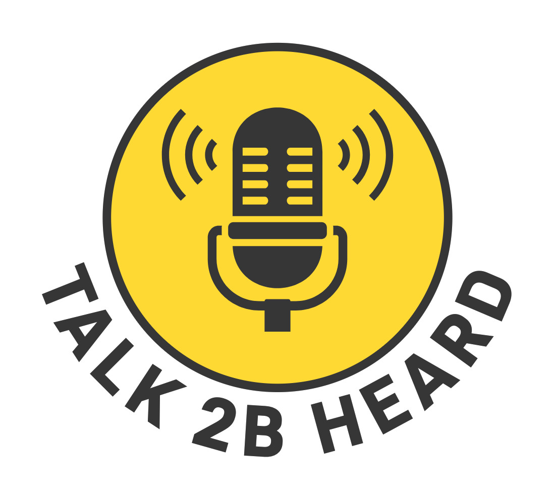 The Talk 2B Heard icon: a yellow disc holding the microphone, with the wordmark curved beneath it